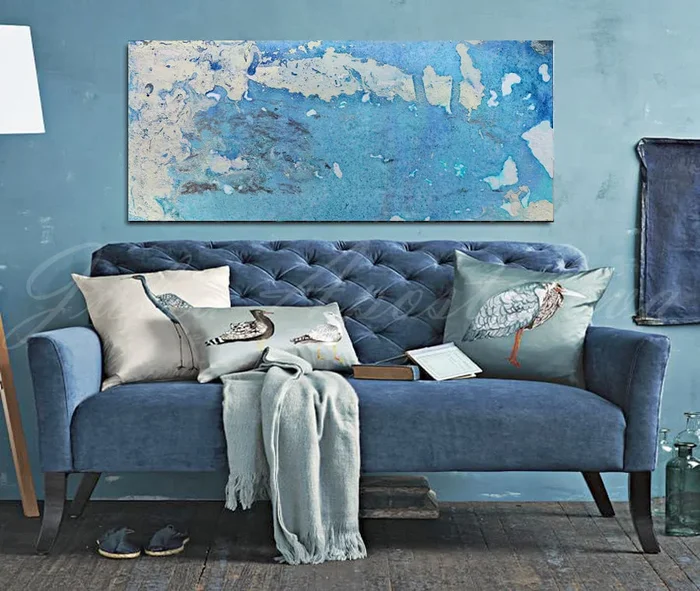 Blue and White, Ocean Abstract Painting, Minimalist Art, Blue Wall Art Canvas Print Julia Apostolova