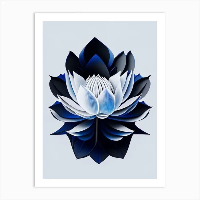 Blue Lotus Black And White Geometric 1 Art Print by The Artsy Florist