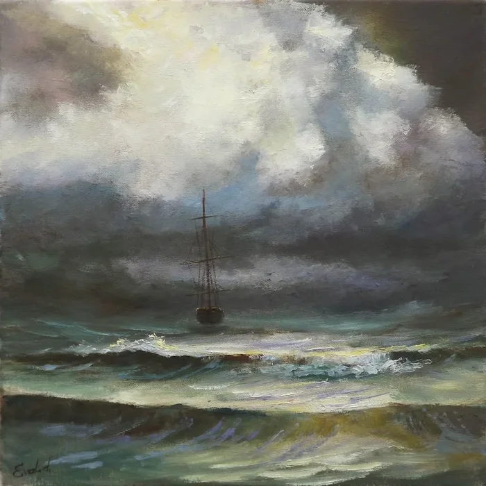 Boat in the Storm 3 (2017) Oil painting by Evald
