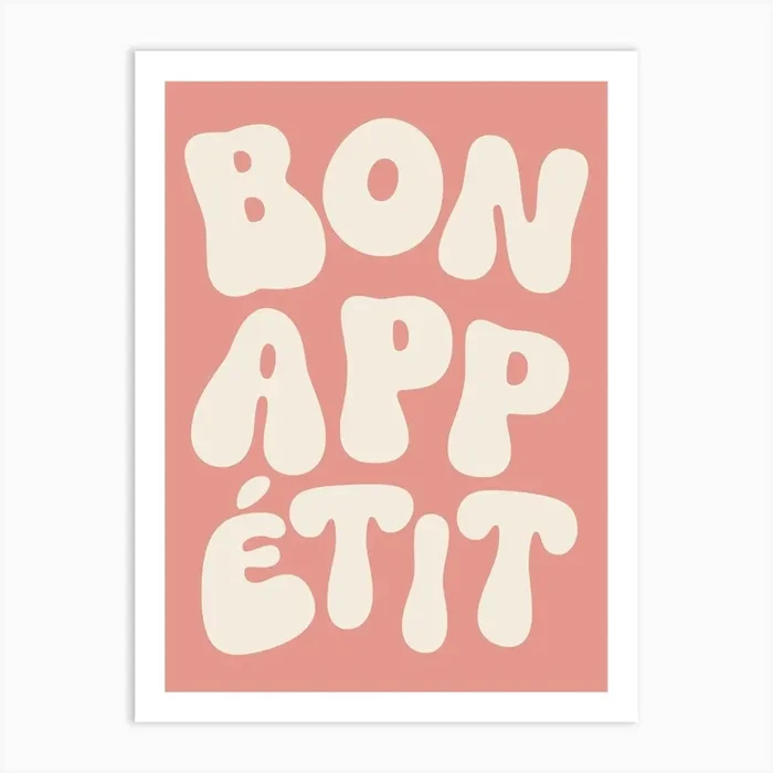 Bon Appetit – White & Pink Art Print by Fleur Folk
