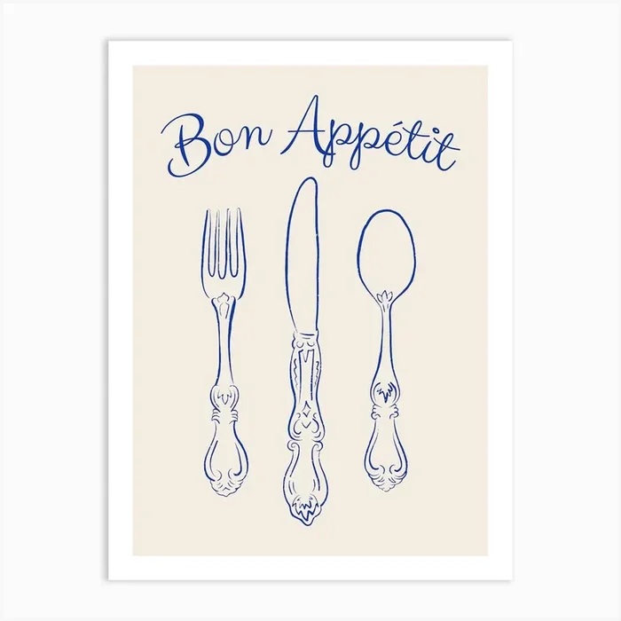 Bon Appétit Cutlery – Royal Blue Art Print by Fleur Folk
