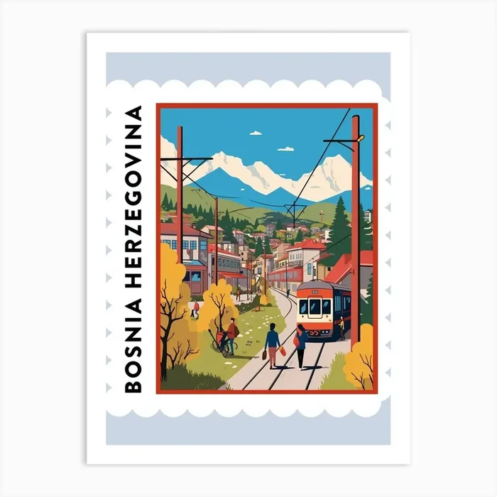 Bosnia Herzegovina 1 Travel Stamp Poster Art Print by WanderWall Prints
