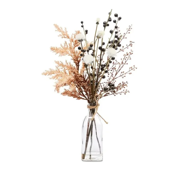 Botanical Bloom Brown & Black Brush Grass & Berries In Vase
