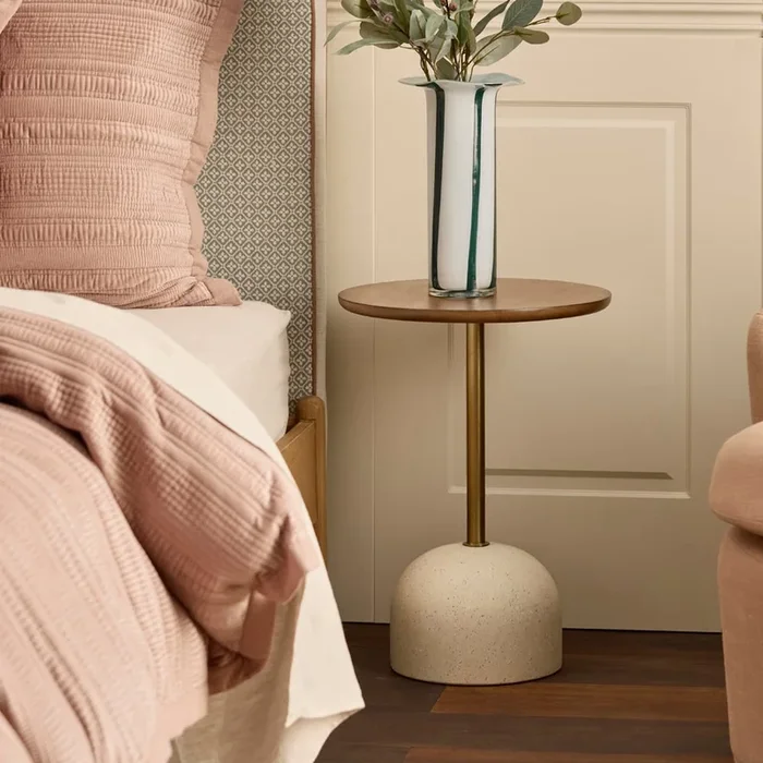 Brixton Walnut & Brass Gold Side Table