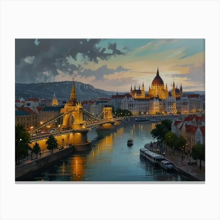 Budapest At Night art Canvas PrintS by Saiful