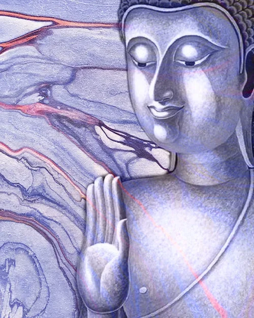 Buddha’s Palm Face Out with Abstract Background – Purple Tone