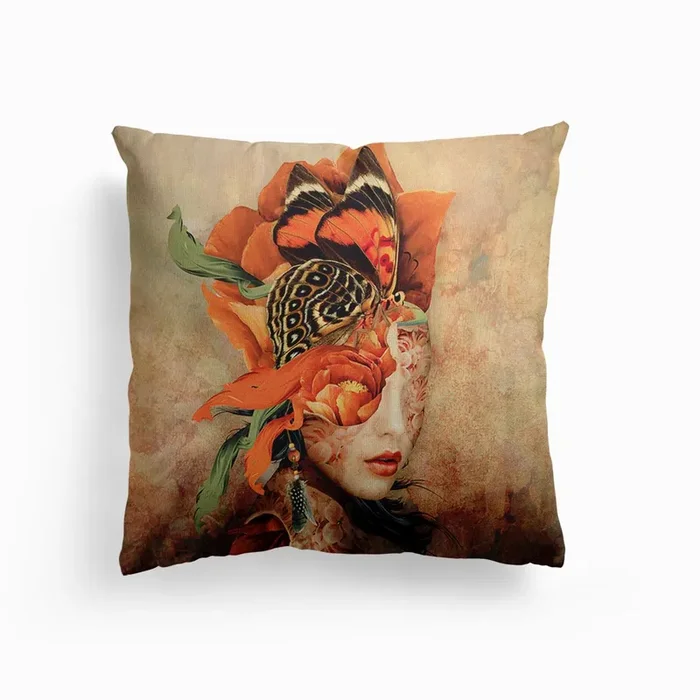 Butterfly Lady Canvas Cushion by Riza Peker