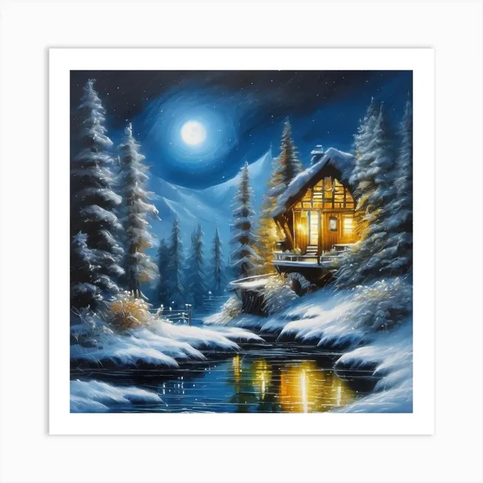 Cabin In The Snow 2 Art Print by Cats for you
