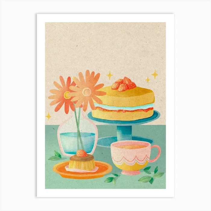 Cakes and flowers Art Print by marybazar
