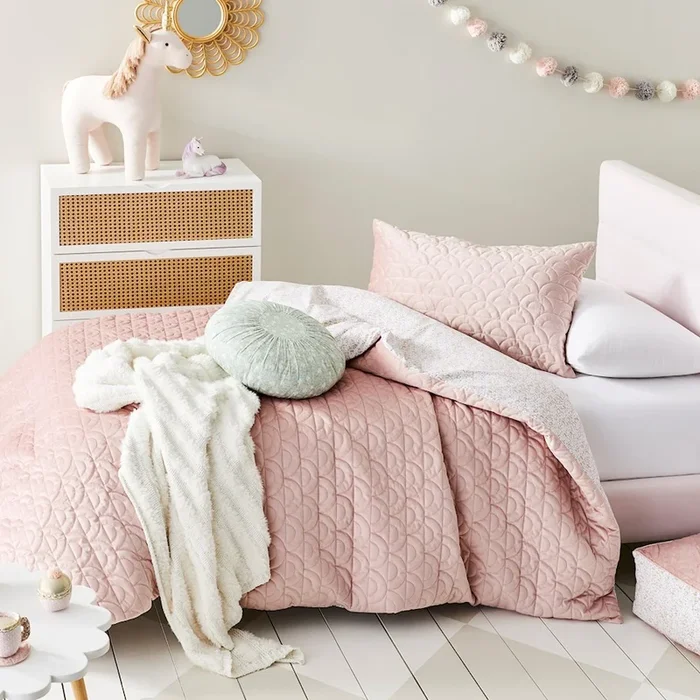 Camilla Floral Pink Quilted Velvet Quilt Cover Set