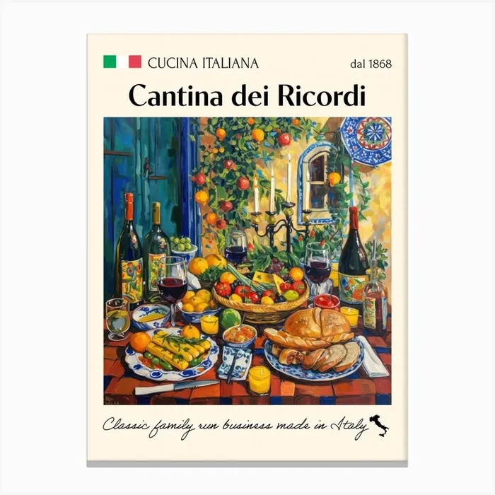 Cantina Dei Ricordi Trattoria Italian Poster Food Kitchen Canvas Print by Artful Appetite