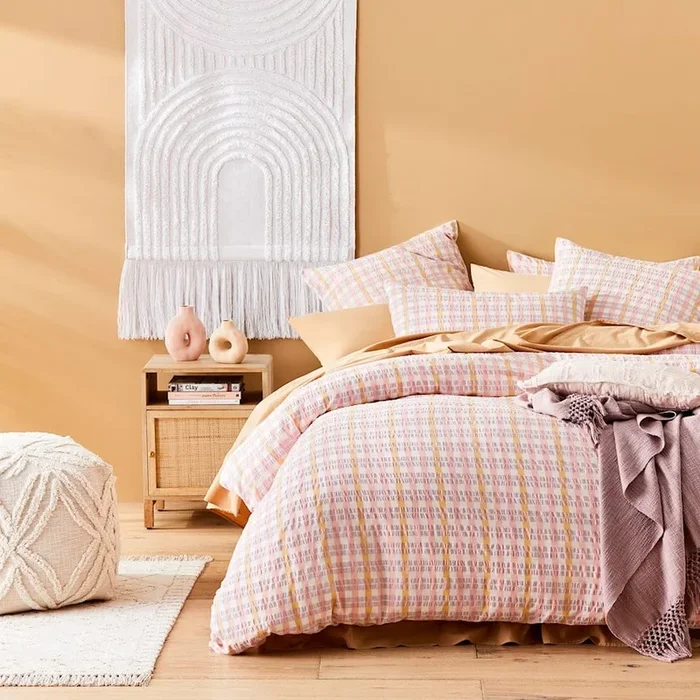Cara Check Soft Lilac Quilt Cover Set + Separates