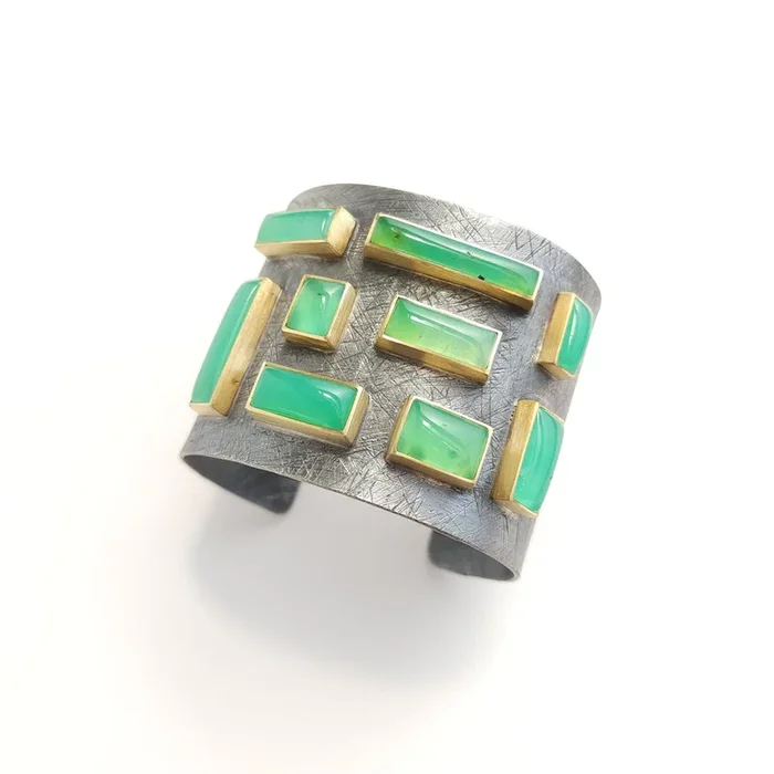 Carved Chrysoprase Cuff Bracelet II