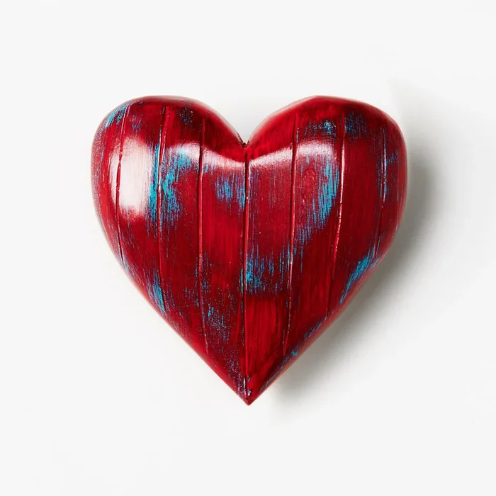 Carved Wood Heart – Dark Red Vertical