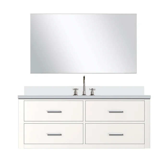 Castor 48 in W x 22 in D White Single Bath Vanity Cultured Marble Countertop, 43 in Mirror and Faucet Set
