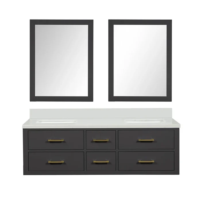 Castor 60 in W x 22 in D Black Double Bath Vanity, Cultured Marble Top, and 28 in Mirrors