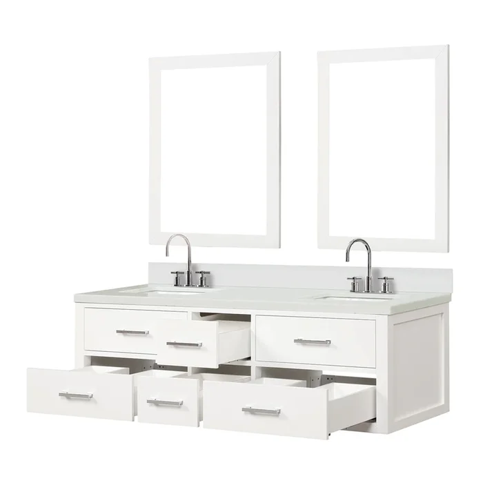 Castor 60 in W x 22 in D White Double Bath Vanity, Cultured Marble Top, Faucet Set, and 28 in Mirrors