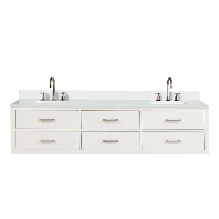Castor 80 in W x 22 in D White Double Bath Vanity, Cultured Marble Top, and Faucet Set