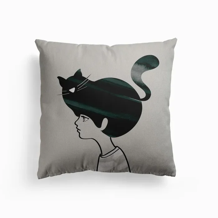Cat Head Canvas Cushion by DOOZAL