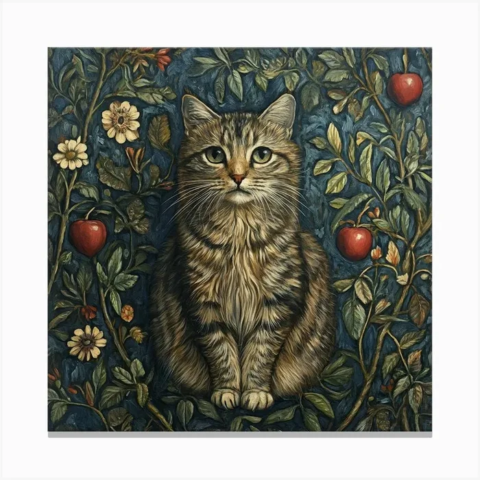Cat In Apple Tree Art Canvas PrintS by Saiful