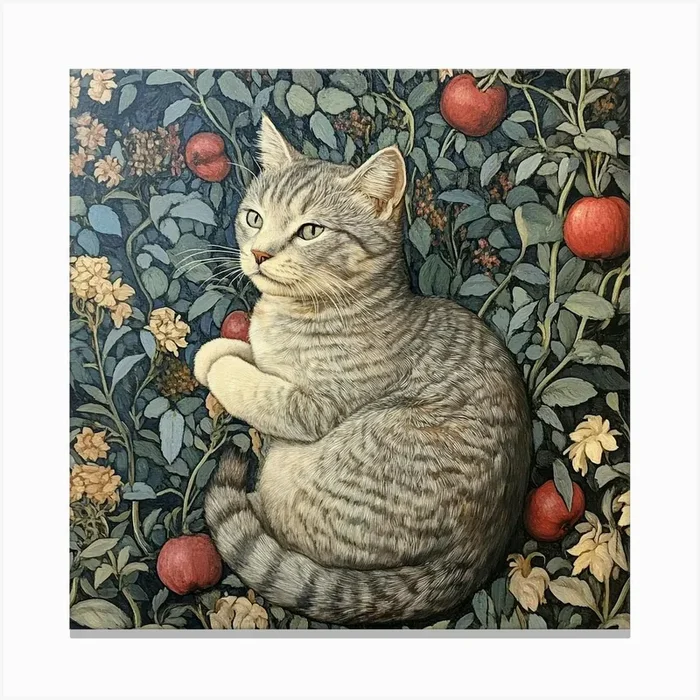 Cat In The Orchard Art Canvas PrintS by Saiful