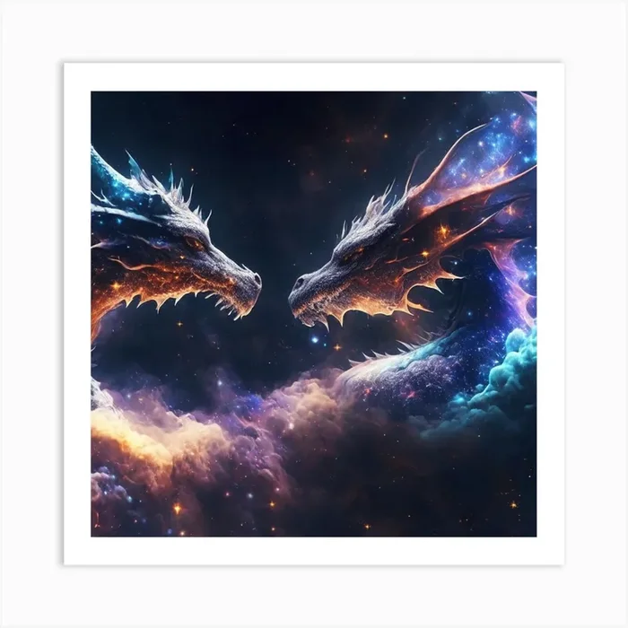 产品名称中包含顶级域名,检查并适当处理后再继续! Two Dragons In Space 1 Art PrintK by K.ES.Fosters.Enterprises