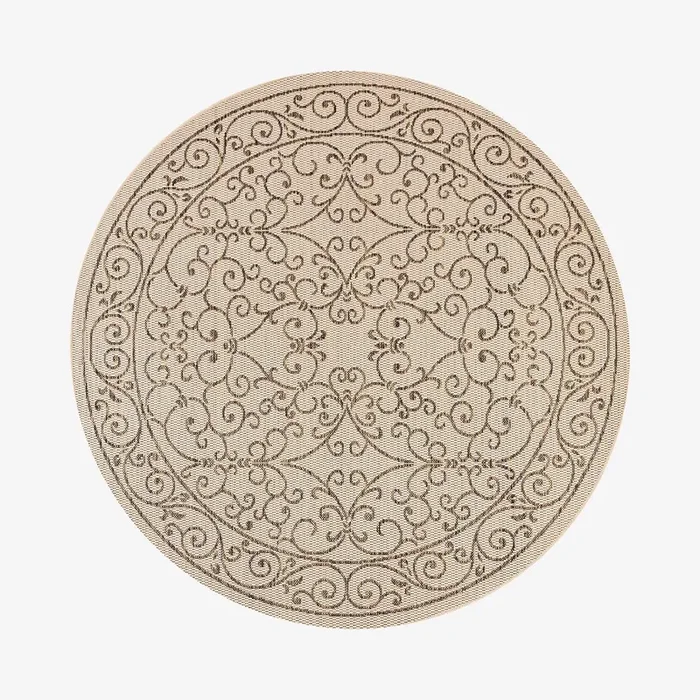 Charleston Textured Weave Indoor / Outdoor Round Area Rug – Beige / Brown by JONATHAN Y