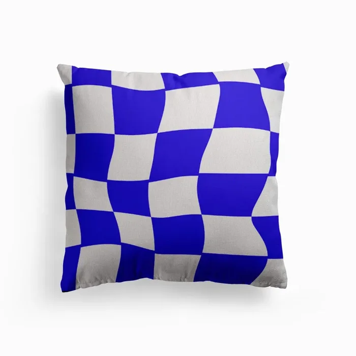 Checkers Wave Blue Canvas Cushion by Mambo
