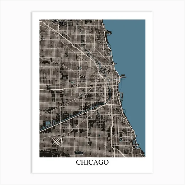 Chicago Illinois Black Blue Art Print by Mapply