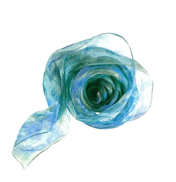 Chrysanthemum Small Organza Scarf – Blue Chrysanthemum