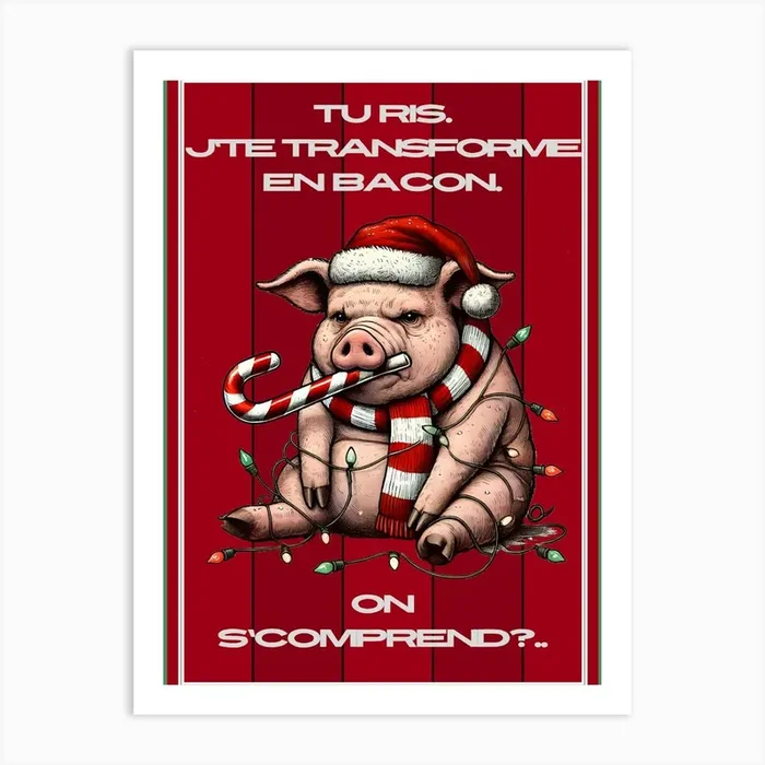 Cochon Noël humour rouge Art PrintK by Kymera