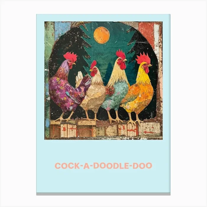 Cock A Doodle Doo Chicken Poster 3 Canvas Print by Bubblegum Kitsch