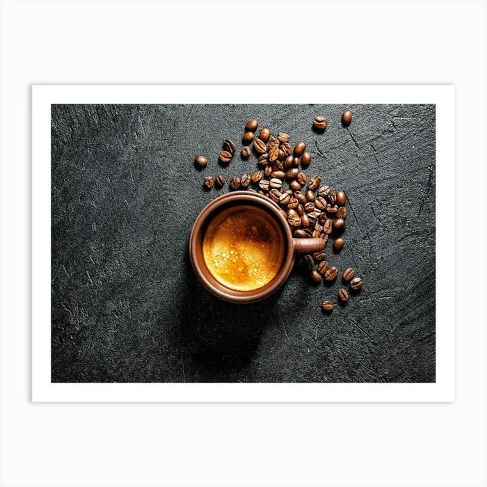 Coffee Beans On A Dark Background – coffee poster, kitchen wall art Art Print by Synthwave1950