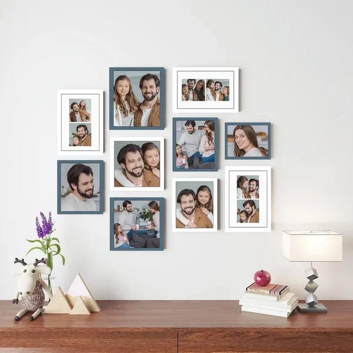 Collage Wall Photo Frame Individual Picture Frame – Set Of 10 (6×8, 8×8, 8×10, 6×10 Inch, White-Blue)