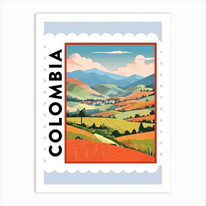Colombia 2 Travel Stamp Poster Art Print by WanderWall Prints