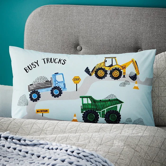 Colourful Trucks Text Pillowcase