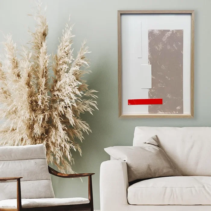 Composition In Taupe, Red And White