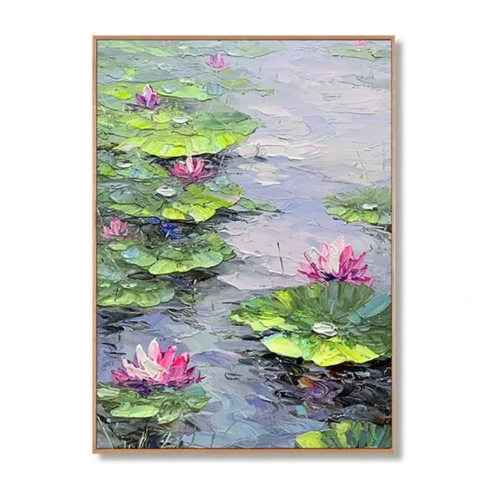 Contemporary Lotus Flowers Heavy Textured Oil Painting