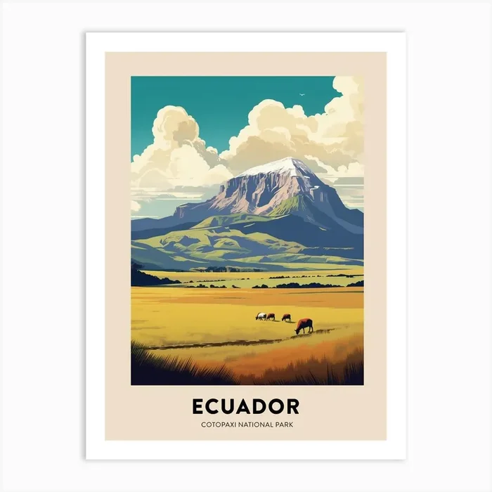 Cotopaxi National Park Ecuador 2 Vintage Hiking Travel Poster Art Print by WanderWall Prints