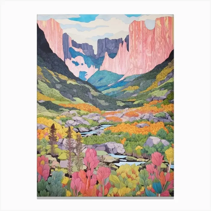 Cradle Mountain Australia 2 Colourful Mountain Illustration Canvas Print by WanderWall Prints