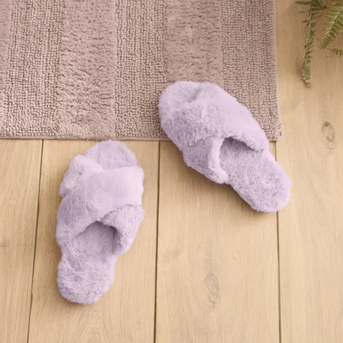 Crossover Lilac Fur Slippers