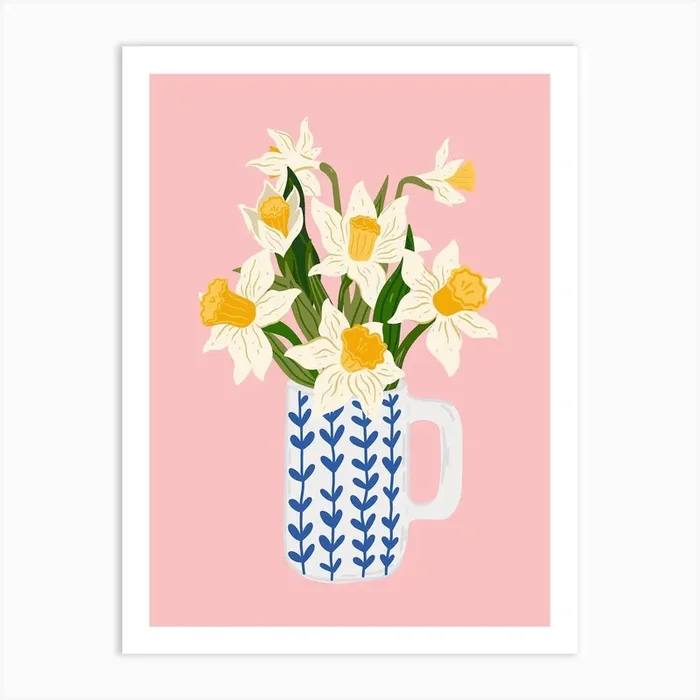 Daffodil In Greek Painted Tile Jug Art Print Art Print by Oh So Daisy