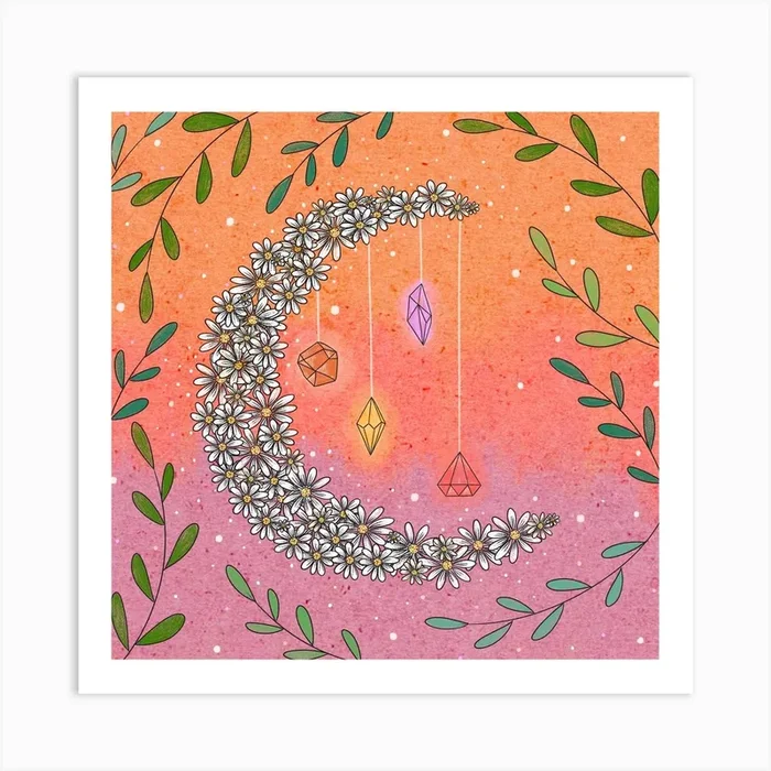 Daisies And Crystals Square Art Print by Olivia Bürki Design