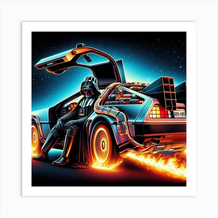 Darth Vader In The Delorean Star Wars Back To The Future Art Print Art Print by Maybe Canon