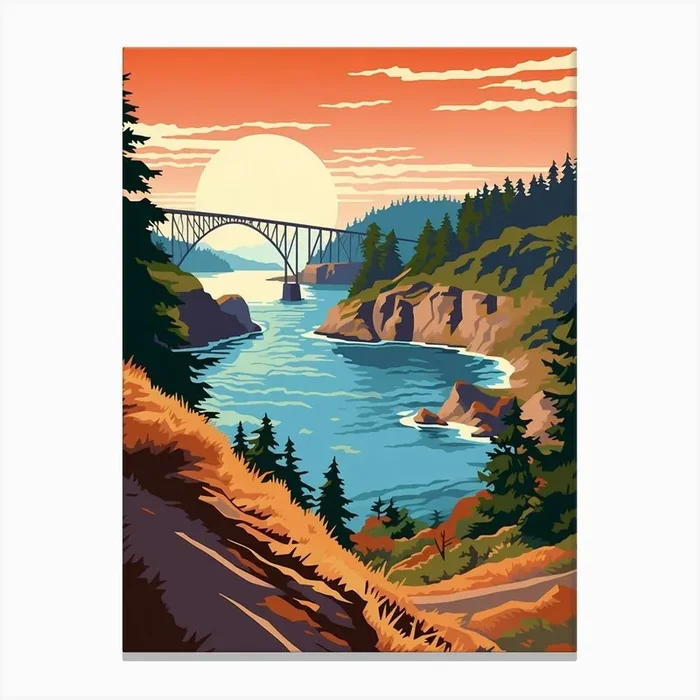 Deception Pass State Park Retro Pop Art 1 Canvas Print by PixelPerfect