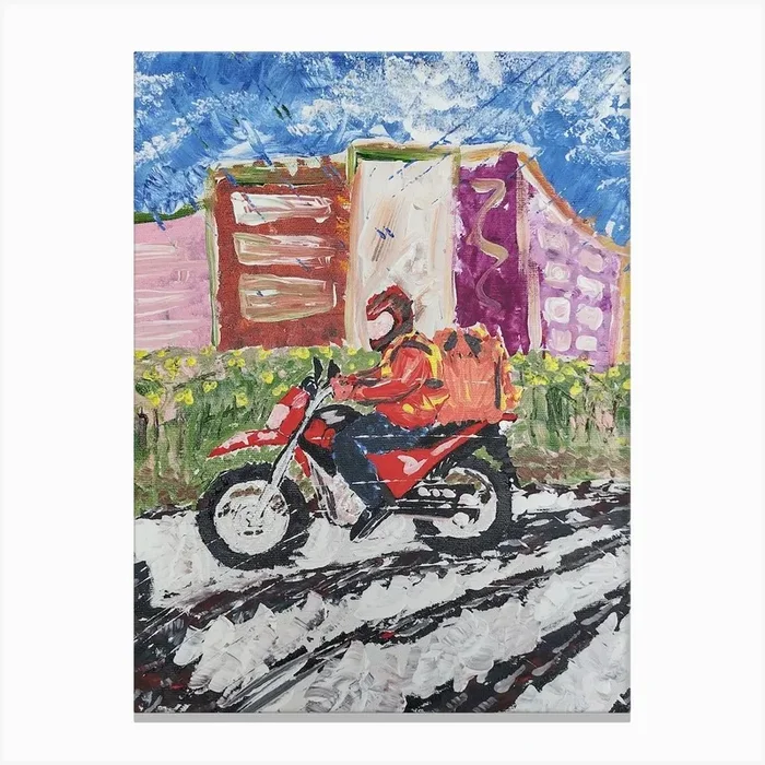 Delivery Man On Motorcycle Canvas Print by Jonas