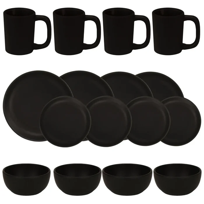 Dinnerware Set – 16 piece -Matte Black | Matte Black