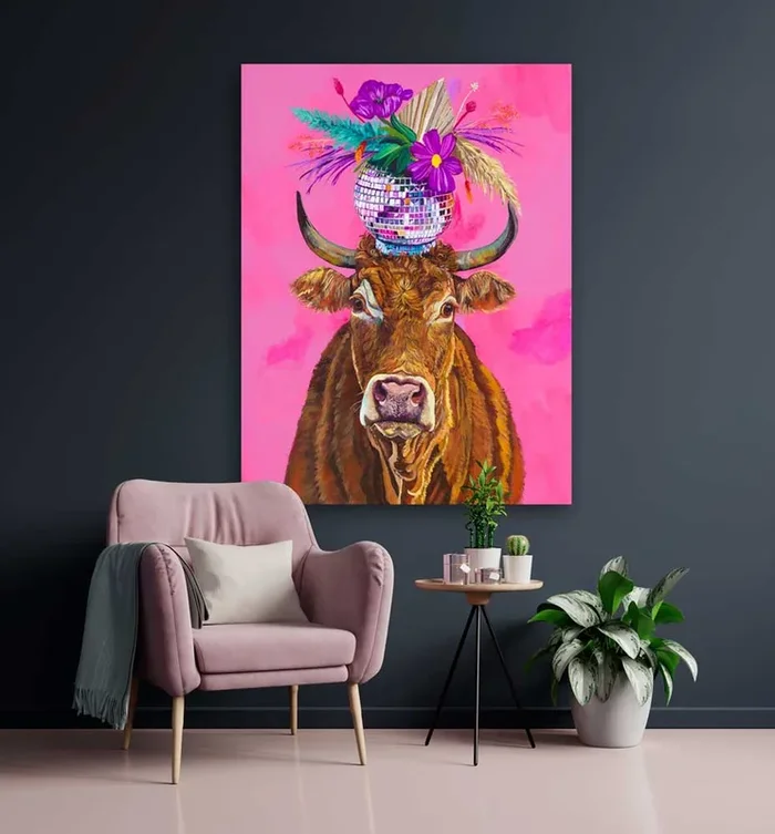 Disco Cow Canvas Wall Art