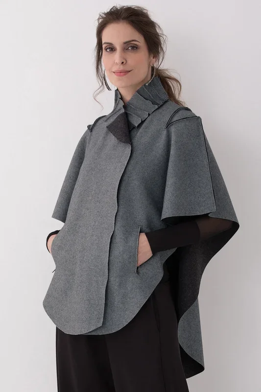 Double Breasted Cape – Dark Heather Gray