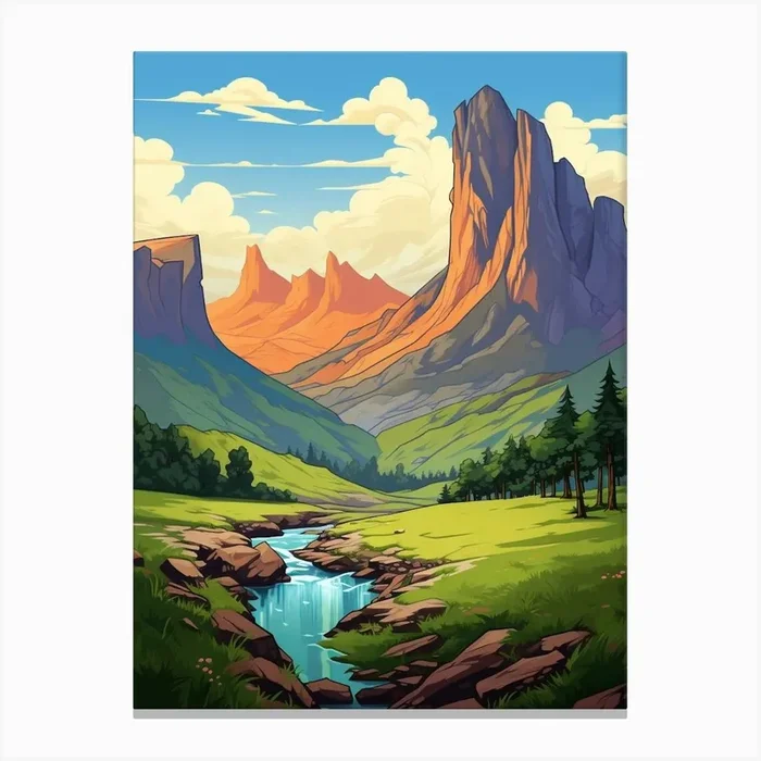 Drakensberg Mountain Range Cartoon 1 Canvas Print by PixelPerfect